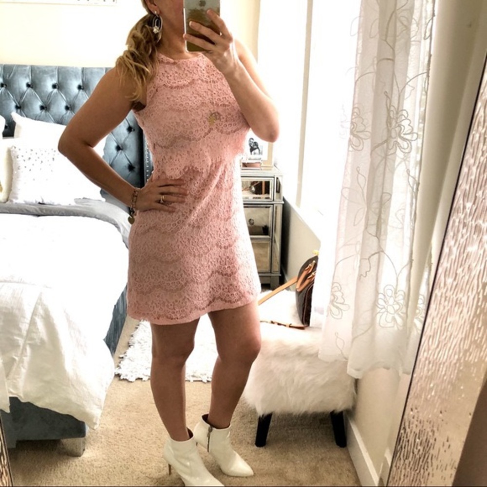 Monteau Light Pink Lace Sleeveless A Line Dress